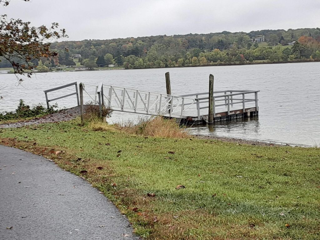 Photo of a pier at Peace Valley Park, September 2024